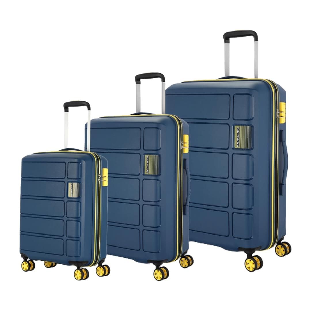 American Tourister Kamiliant Harrier Zing 3 Pc Set 56 cms, 68 cms & 78 cms- Small, Medium & Large Polypropylene (PP) Hard Sided 8 Wheels Spinner Luggage Set/Suitcase Set/Trolley Bag Set (Navy), Navy,