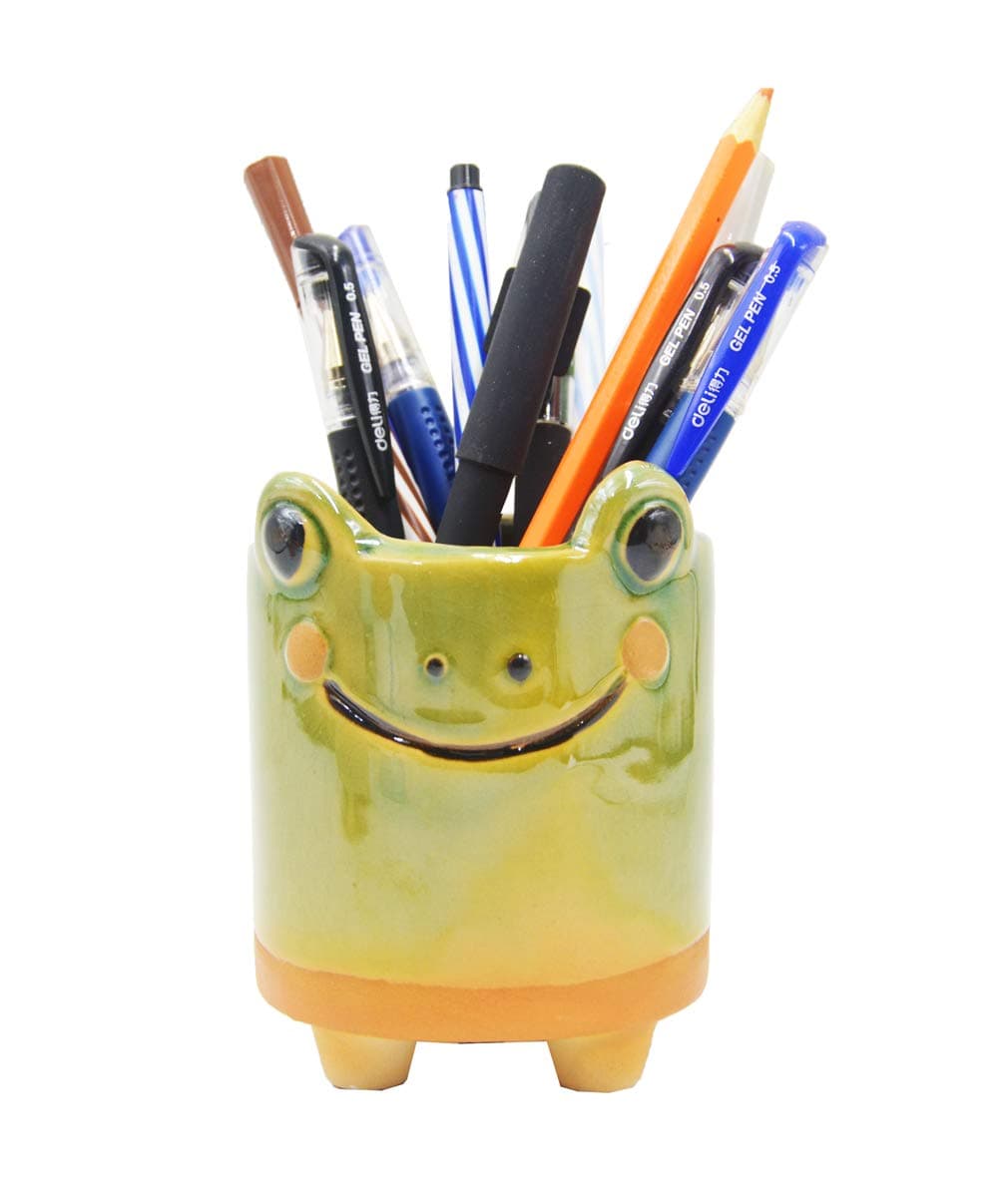 Ceramic Frog Pencil Holder Frog Pencil Holder for Desk Accessories Decoration Succulent Plant Pot Office School Ideal Gifts for Women, Mom or Birthdays
