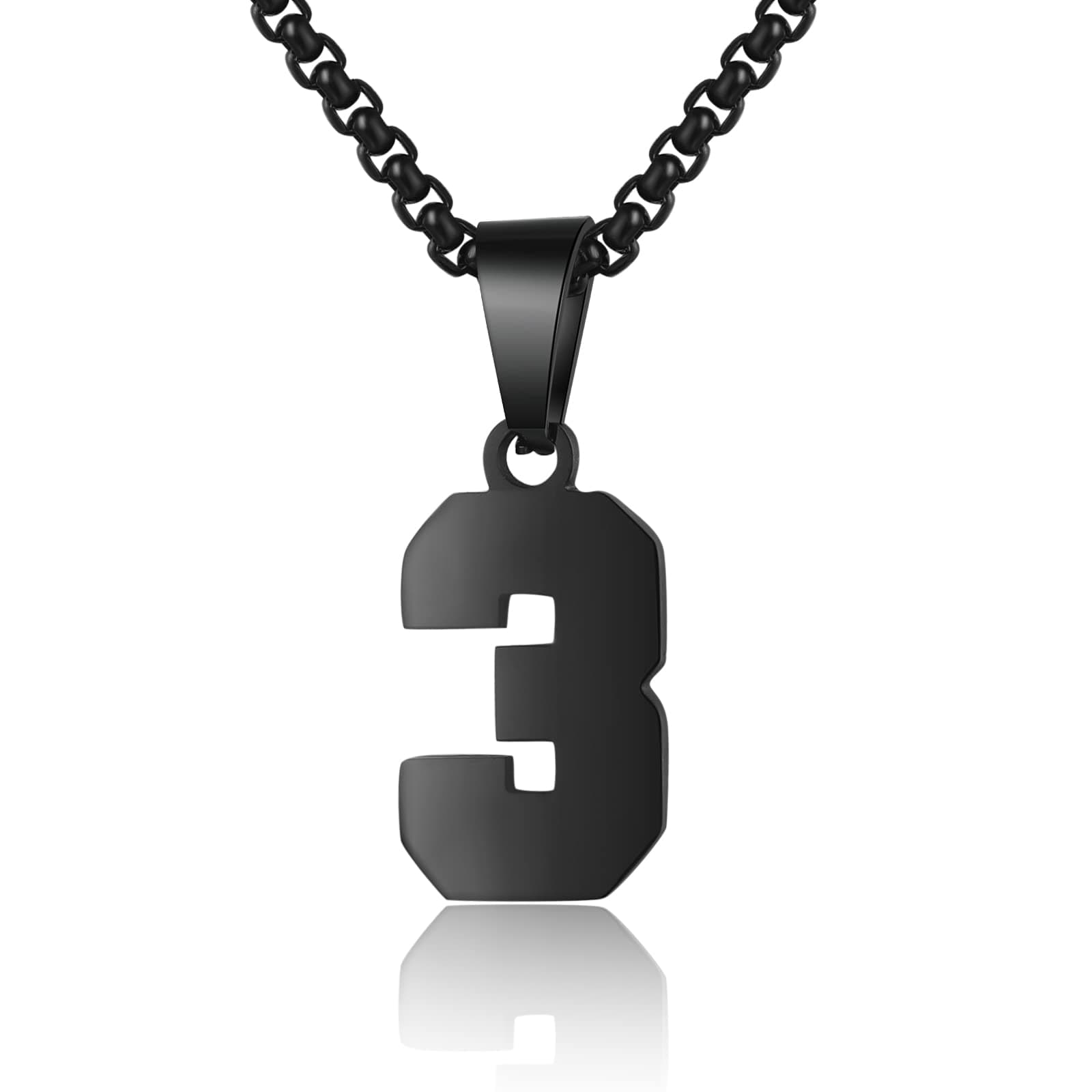 Susook Number Necklace for Boy Black Athletes Number Stainless Steel Chain 00-99 Number Charm Pendant Personalized Sports Jewelry for Men Basketball Baseball Football