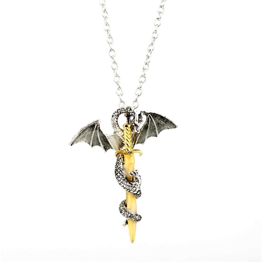 KISSFRIDAY Luminous Vintage Dragon Sword Pendant Necklace Jewelry Glow In The Dark