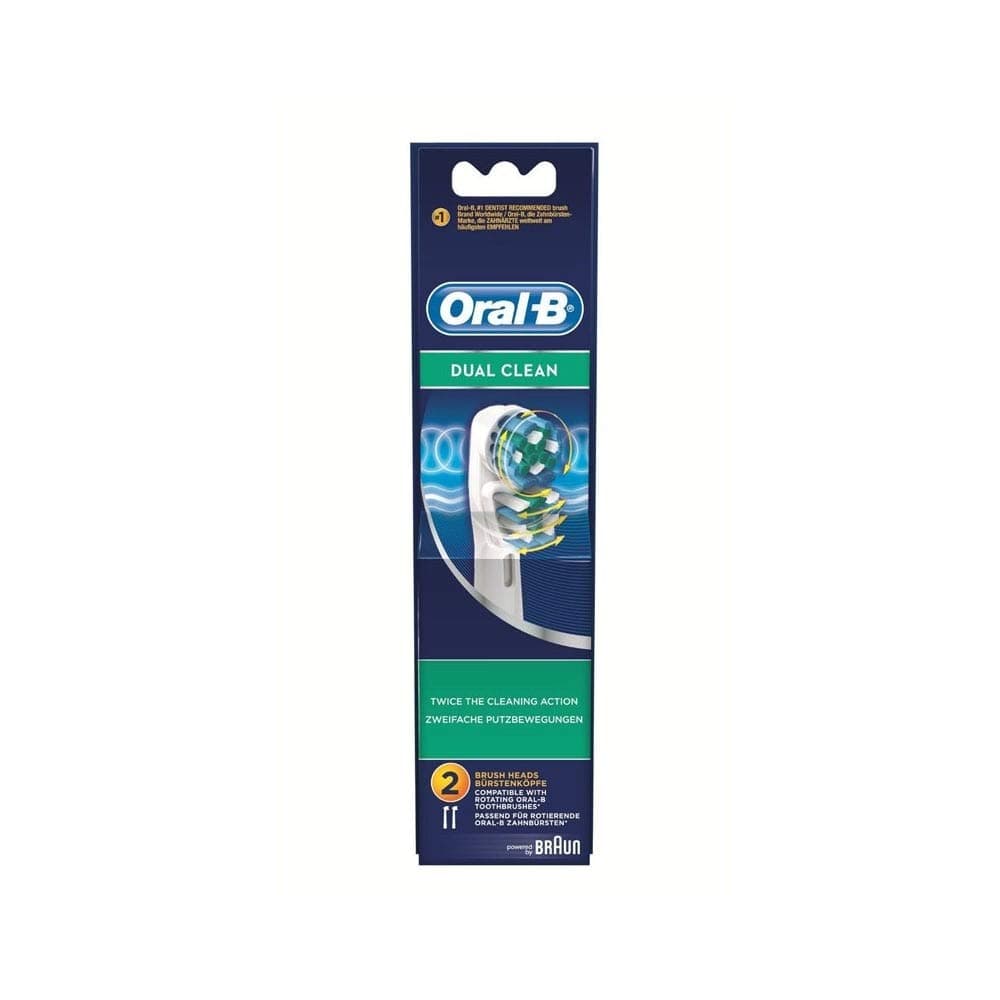 Dual Clean Replacement Toothbrush Heads Powered by Braun, White/Blue, 2 Count