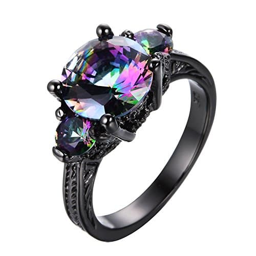 JunXin jewelry2016 New Mysterious Rainbow Topaz Ring,14KT Black Gold Wedding Rings