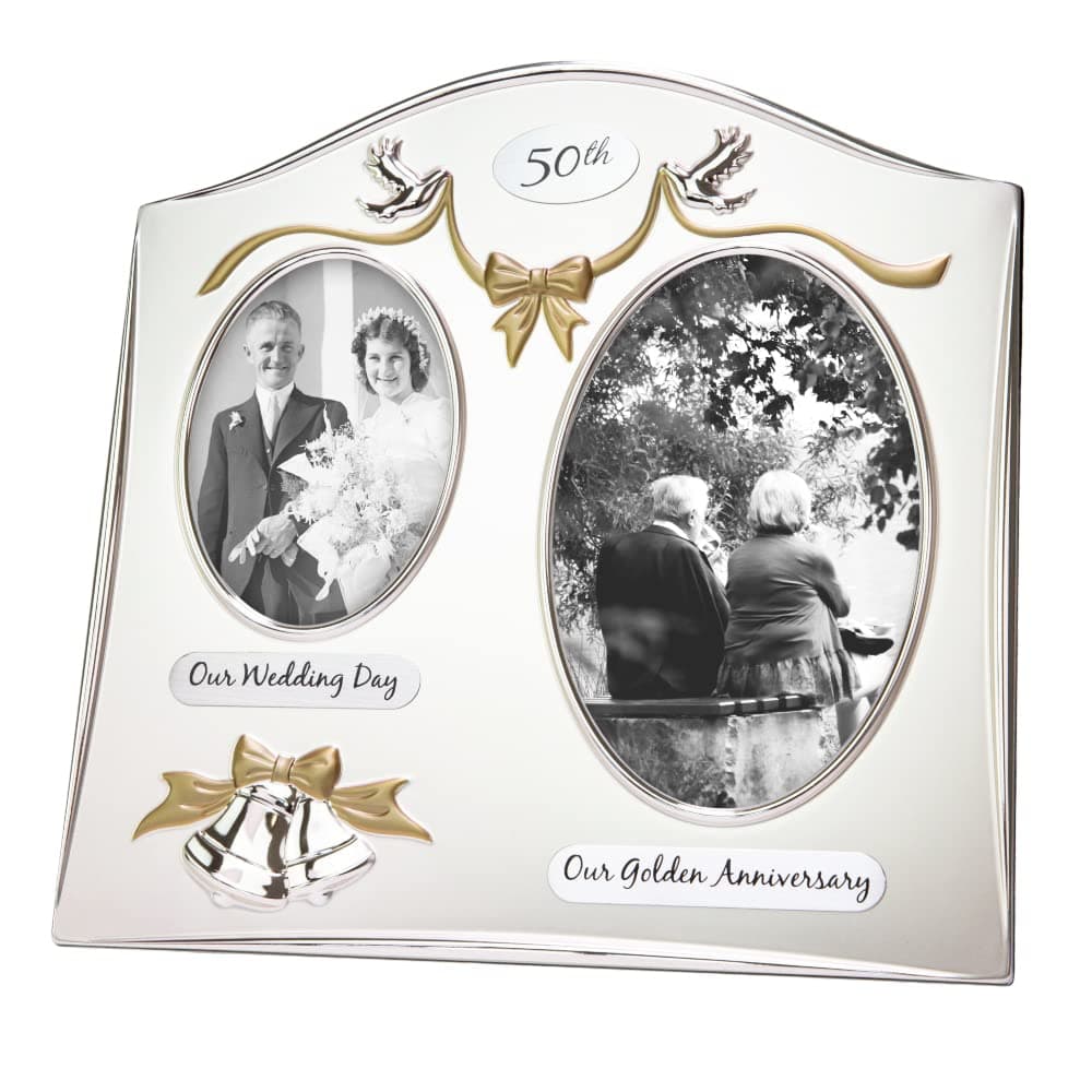Haysom Interiors Traditional Two Tone Silver Plated 50th Golden Anniversary Double Picture Frame by Happy Homewares