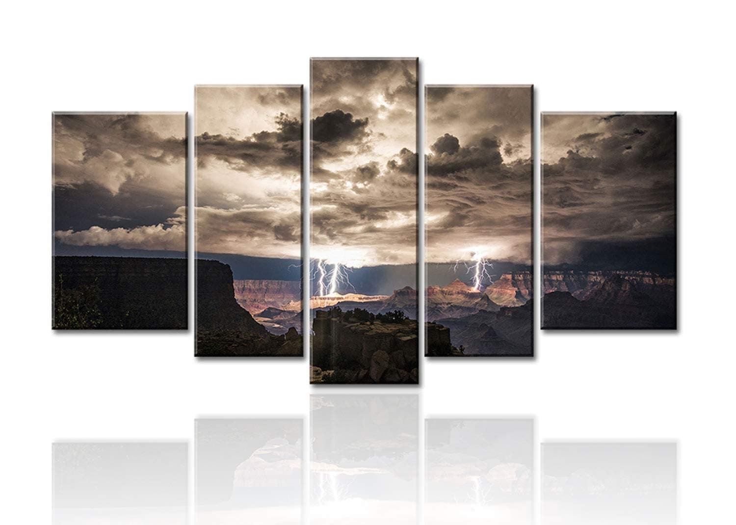 Meigan Art- 5 Piece Wall Art Painting Lightning Strikes In The Grand Canyon Dark Cloud Pictures Prints On Canvas Landscape The Picture Decor Oil For Home Modern Decoration Print For Kids Room