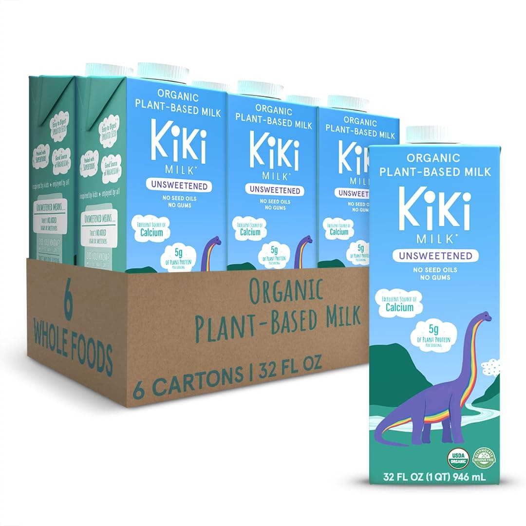 Kiki Milk Plant Based Milk - Organic Unsweetened Kiki Milk - Calcium & Magnesium Source - Gluten Free, Gum Free, GMO Free, Dairy Free, Soy Free, Glyphosate Free - Shelf Stable - (32 oz • Pack of 6)