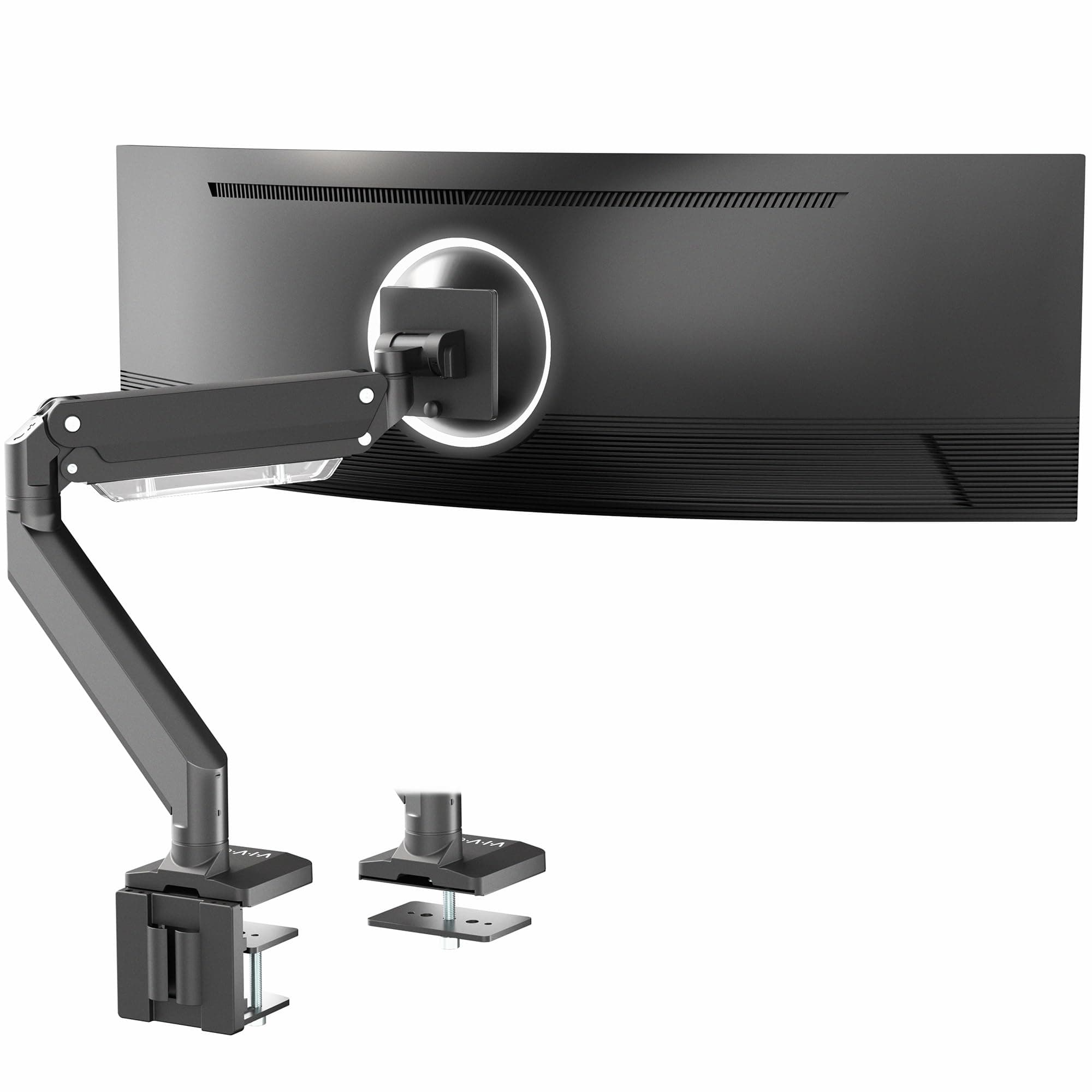 Premium Aluminum Heavy Duty Monitor Arm for Ultrawide Monitors up to 49 inches and 33 lbs, Single Desk Mount Stand, Pneumatic Height, Max VESA 100x100, Black, STAND-V101G1