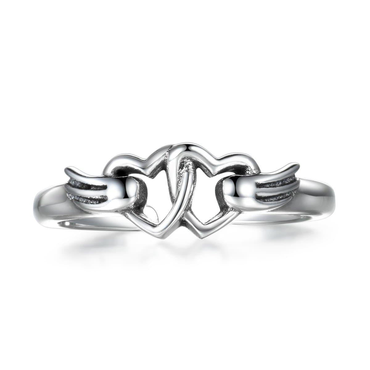LYTOPTOP Sterling Silver Ring for Women Double Heart Angel Wings Adjustable Thumb Ring Everlasting Promise Wedding Finger Ring