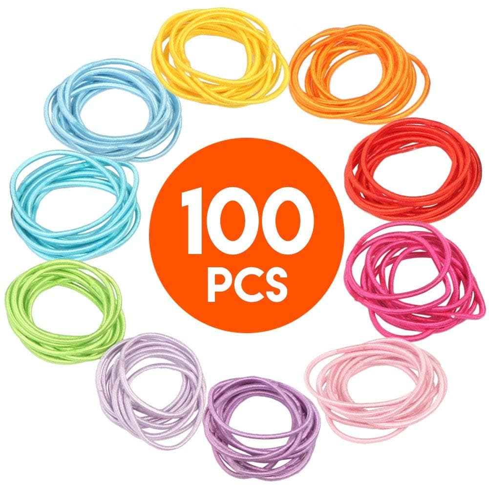 100 Pcs Hair Ties Hair Elastics, No Metal Damage Crease Snagging Slipping Breaking Out Ouchless Ponytail Holders, Seamless 2mm Hair Bands Bulk Hair Accessories for Thick Thin Long Short Hair