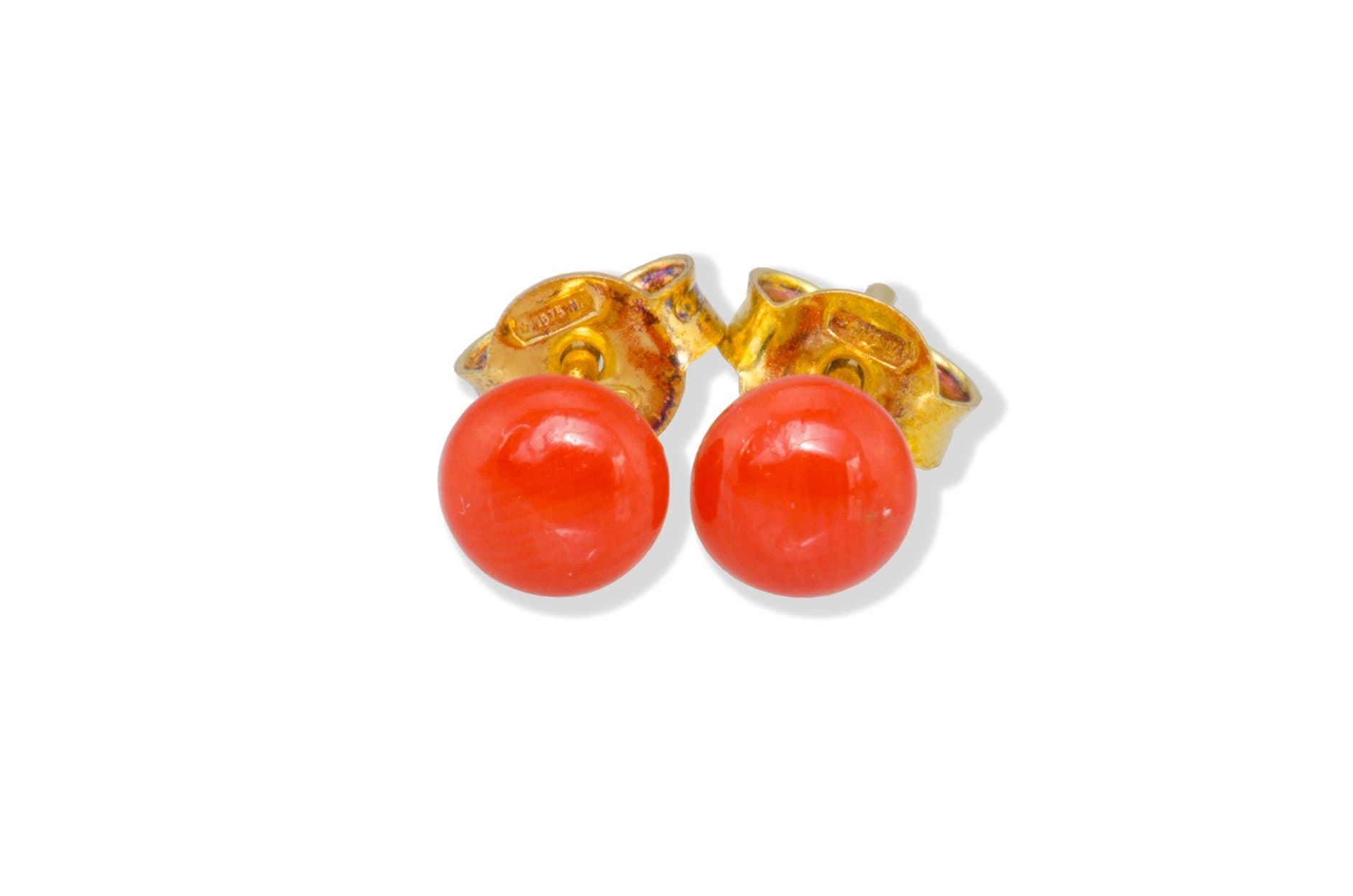 Italian Corallium Rubrum Button Earrings 5mm - Genuine Mediterranean Red Coral