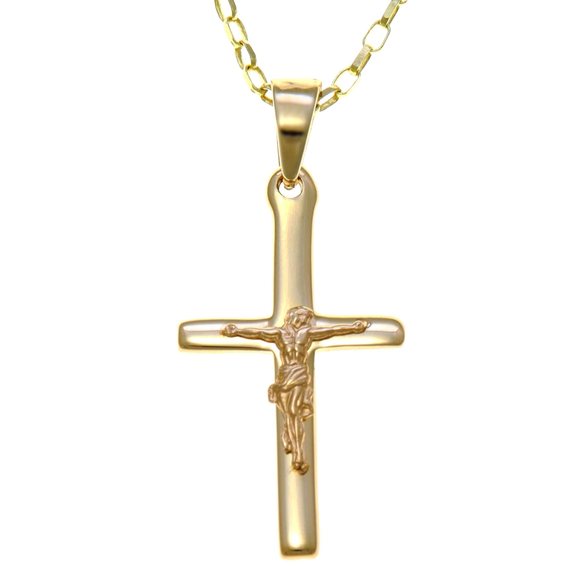 Solid 9ct Gold Crucifix Necklace for Women - Cross Necklace Pendant with 18" 9ct Gold Chain & Jewellery Gift Box - 35mm x 16mm