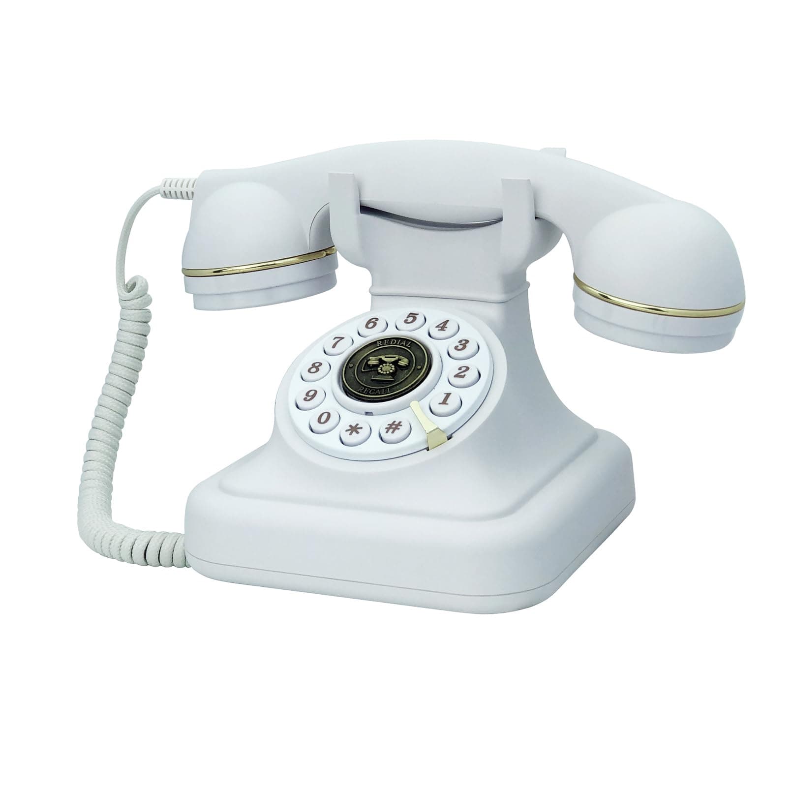TelPal Retro Style Landline Phone for Home, White Old Fashion 1930's Antique Telephone, Large Button Vintage Corded Phone, Power Outage Safe, Redial Button, Old Classic Retro Phone