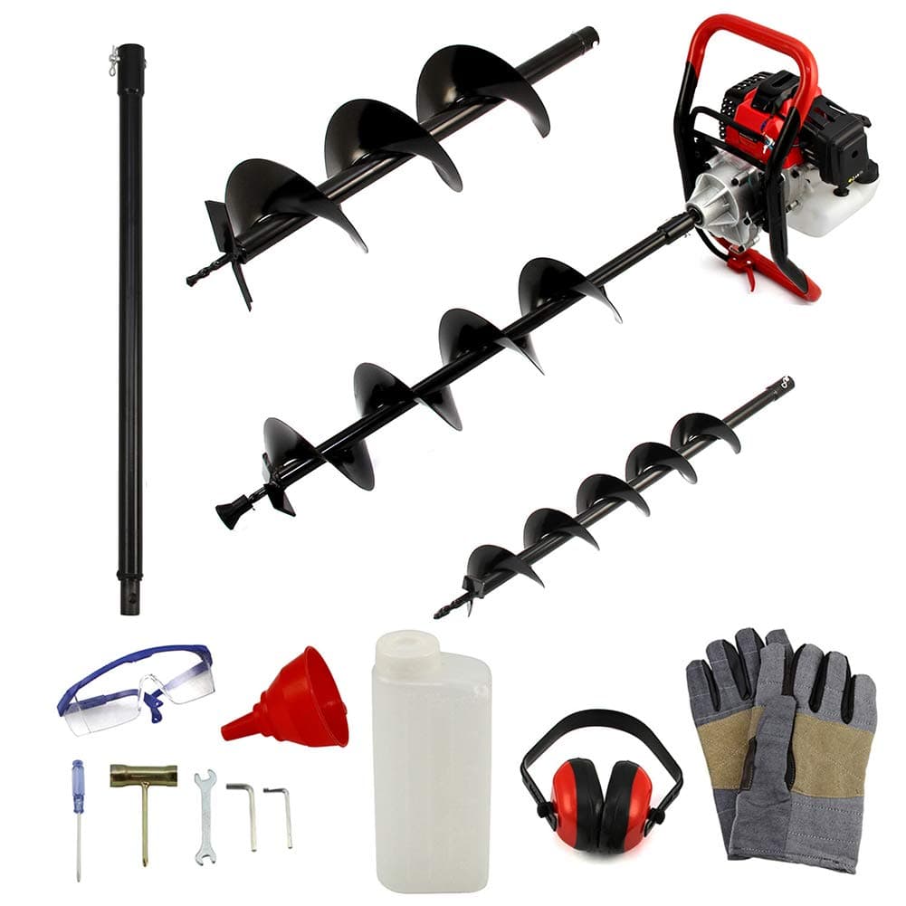 iropro Petrol Earth Auger Drill Garden Earth Borer Post Hole Digger Borer, 52cc 2-Stroke, 3HP, Petrol, 1.2 L | Pole| 9000 RPM, 3 Drill Bits, Post Hole Borer for Planting Trees and Fence