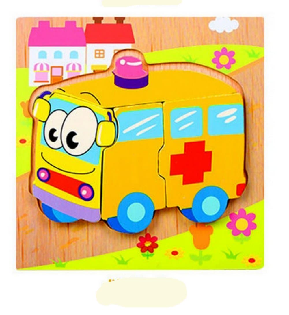 Toys of Wood Chunky Wooden Puzzles / Wooden Puzzles Educational Toys Intelligence Educational toys for 2 3 4 year olds (ambulance)