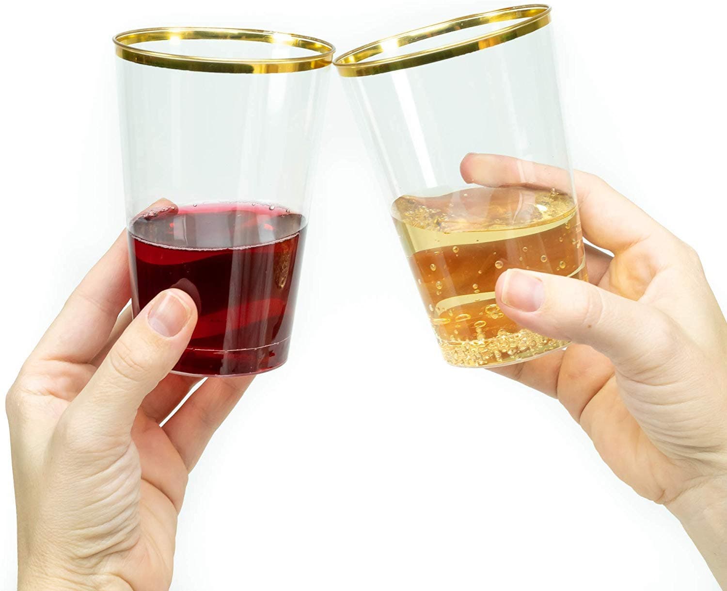 VICTONY Glam 50-Pack Gold Plastic Cups, 12-Ounce | 12 Oz Gold Cups | Thin Gold Rimmed Plastic Cups, 12oz | Plastic Wine Glasses for Parties