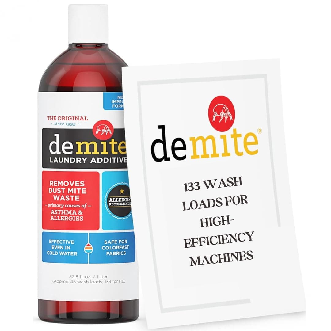 - Laundry Additive - Dust Mite Waste Remover for Allergy Relief, Treatment for Bedding & Clothes, Safe for Children & Pets, Fragrance-Free Gentle Formula, Use with Any Laundry Detergent, 1 Liter