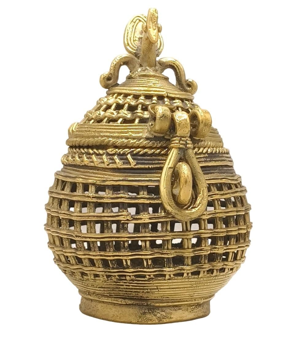 Handcrafted Dhokra Metal Art Round Decorative Box | Small | Traditional Jewelry Box - Vintage Tribal Art & Craft | Home | Desk Decor