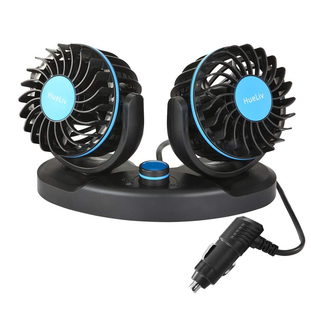 Car Fan 12V, Electric Car Cooling Fan with 360 Degree Adjustable Dual Head That Plugs into Cigarette Lighter/Low Noise Automobile Vehicle Fan for Car Truck Van SUV RV Boat