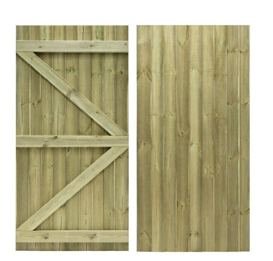 Premier Garden Supplies H.6ft (180cm) x W.90cm Pedestrian Side Entrance Wooden Timber Gate without a Hinge Pack Overlapping Feather Edge Boards with a Flat Top Design A thick Strong Semi-Braced Frame