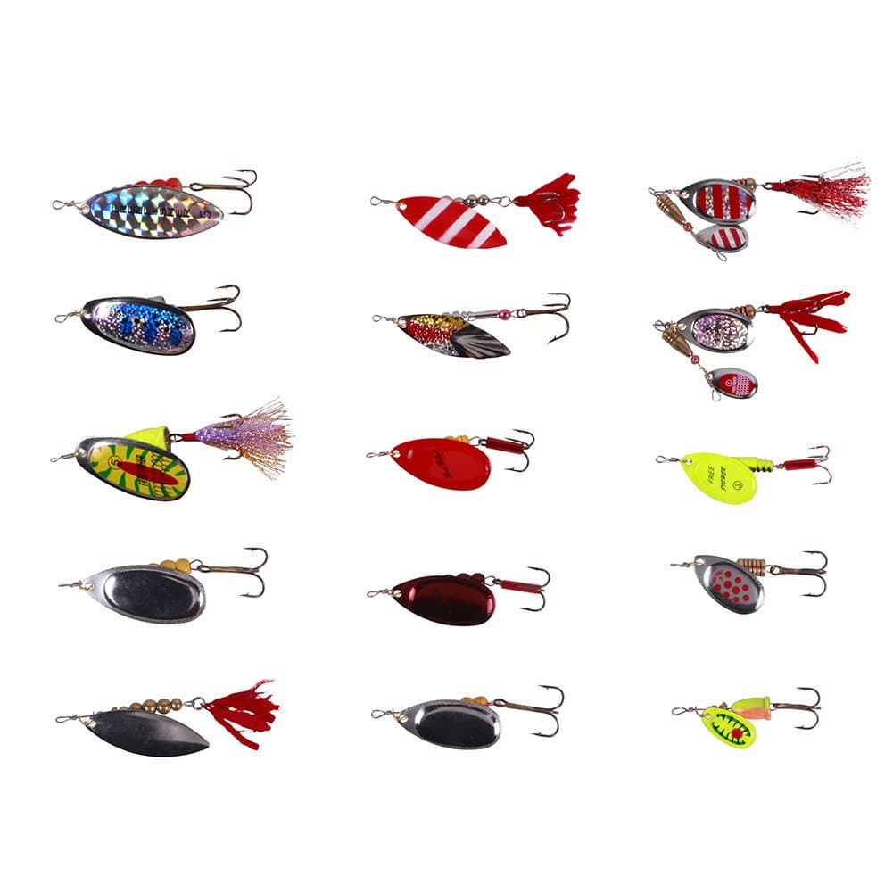 Pike Musky Salmon Bass Fishing Lures Rooster Tail Spinner Baits Spoons Set