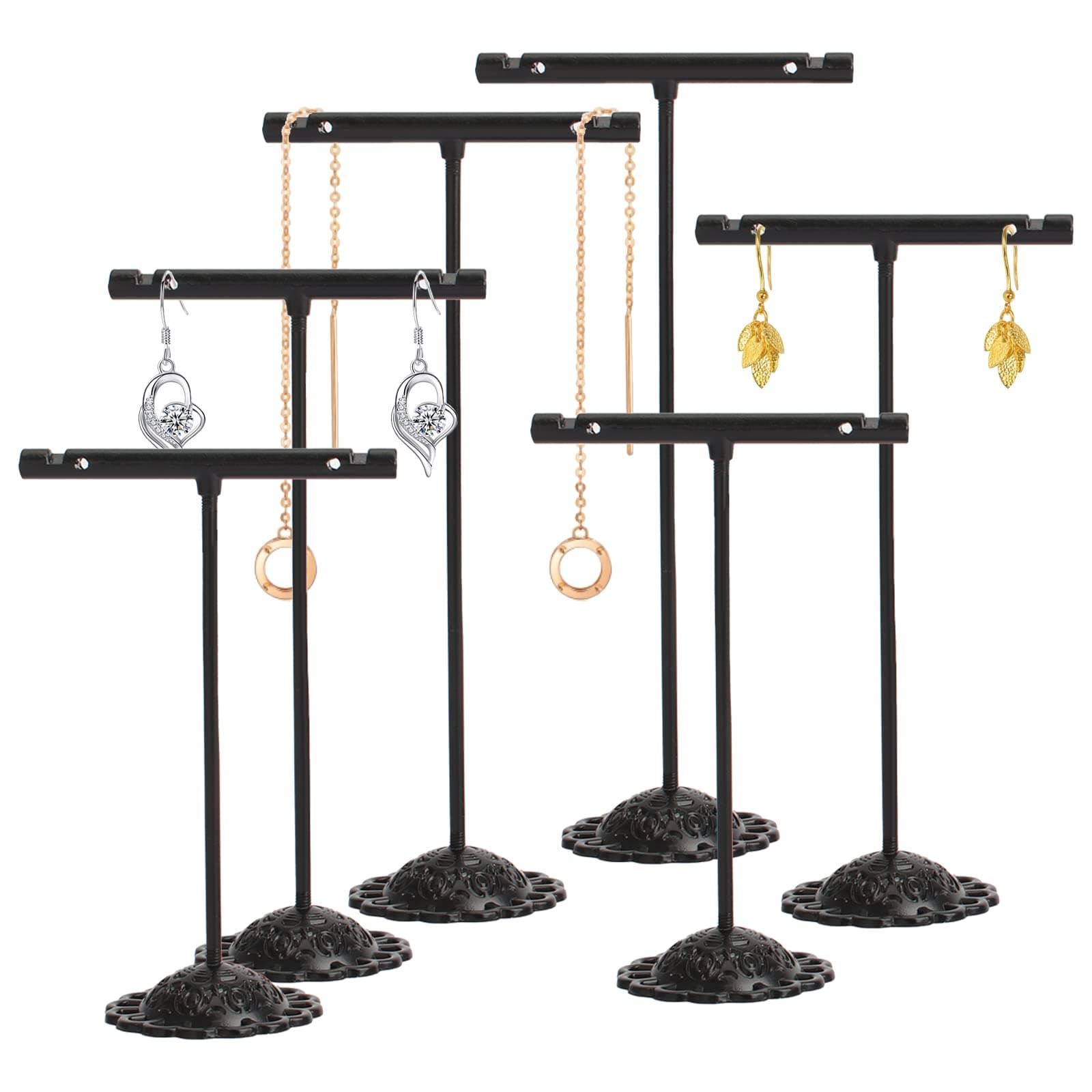 6 Pieces Earring Stand Holder, Metal Earring Holder Black Earring Hanging Display T Shape Earring Display Holder for Studs Earring Jewellery Holder (3 Sizes)