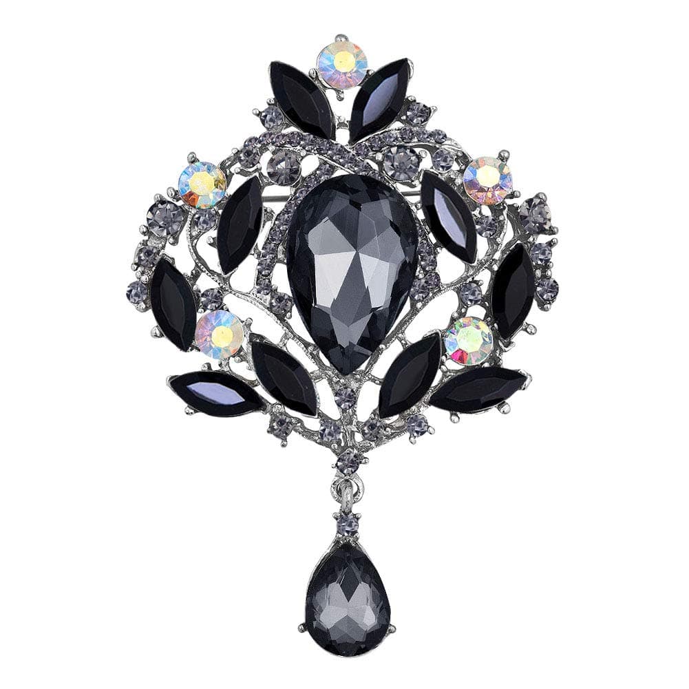 Korliya Flower Brooch and Pin for Women Party Dresses Wedding (Black)