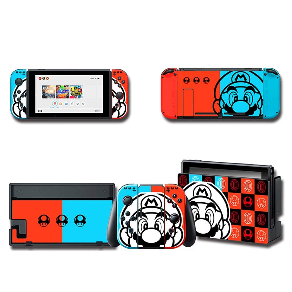 Decals Vinyl Skin Cover Full Set Protector Wrap Stickers Red&Blue Joint Protective Faceplate for Nintendo Switch Console Joy-Con Dock
