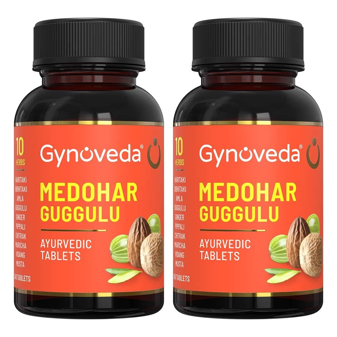 Gynoveda Medohar Guggulu Ayurvedic Tablets. Enriched with Guggulu, Triphala, Trikatu, Castor. 2 Bottle, 480 capsules, 2 count