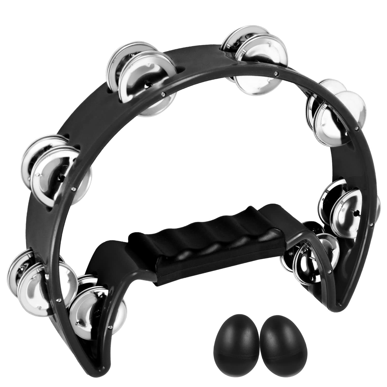 EASTROCK Tambourine,Metal Jingles Hand Held Percussion Half-Moon Tambourine and Egg Shakers , Adults, KTV, Party BLACK