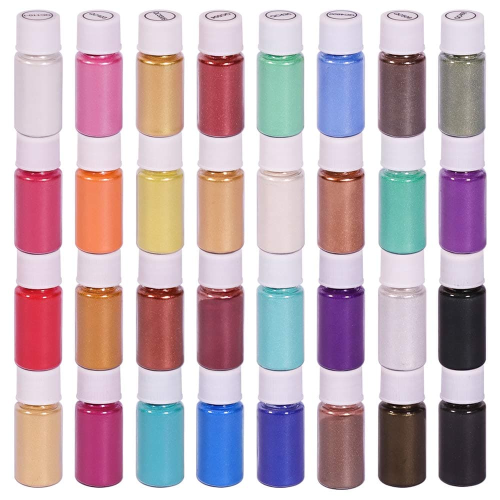 Biutee Mica Powder Epoxy Resin Dye 32 Colors 0.18OZ Slime Powder Pearlescent Soap Making dye Food Grade Skin Safe Resin Dye for Soap Making Bath Bomb Resin Jewelry Nail Art Eyeshadow DIY Candle Making