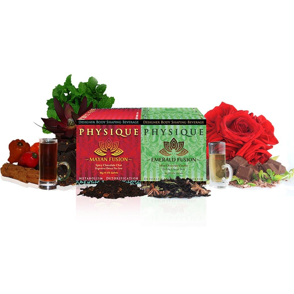 Jewelled Chai Physique Tea Mayan Spicy Chocolate Chai and Emerald Mint Chocolate Cookie- 30 Sachets, Aids Weight Control and Metabolic Increase