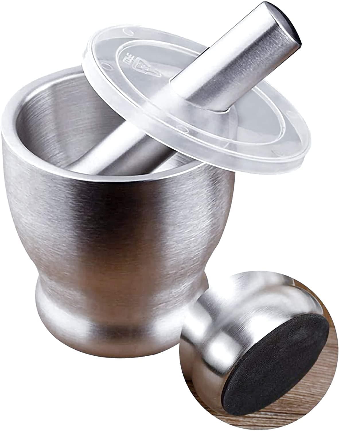 Mortar and Pestle Sets, CUGLB Food Safe Mortar and Pestle for Pills Spices Herbs with Lid,18/8 Steel Crusher Bowl