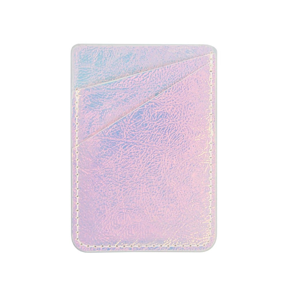 Obbii Iridescent Pink PU Leather Card Holder for Back of Phone with 3M Adhesive Stick-on Credit Card Wallet Pockets for iPhone and Android Smartphones