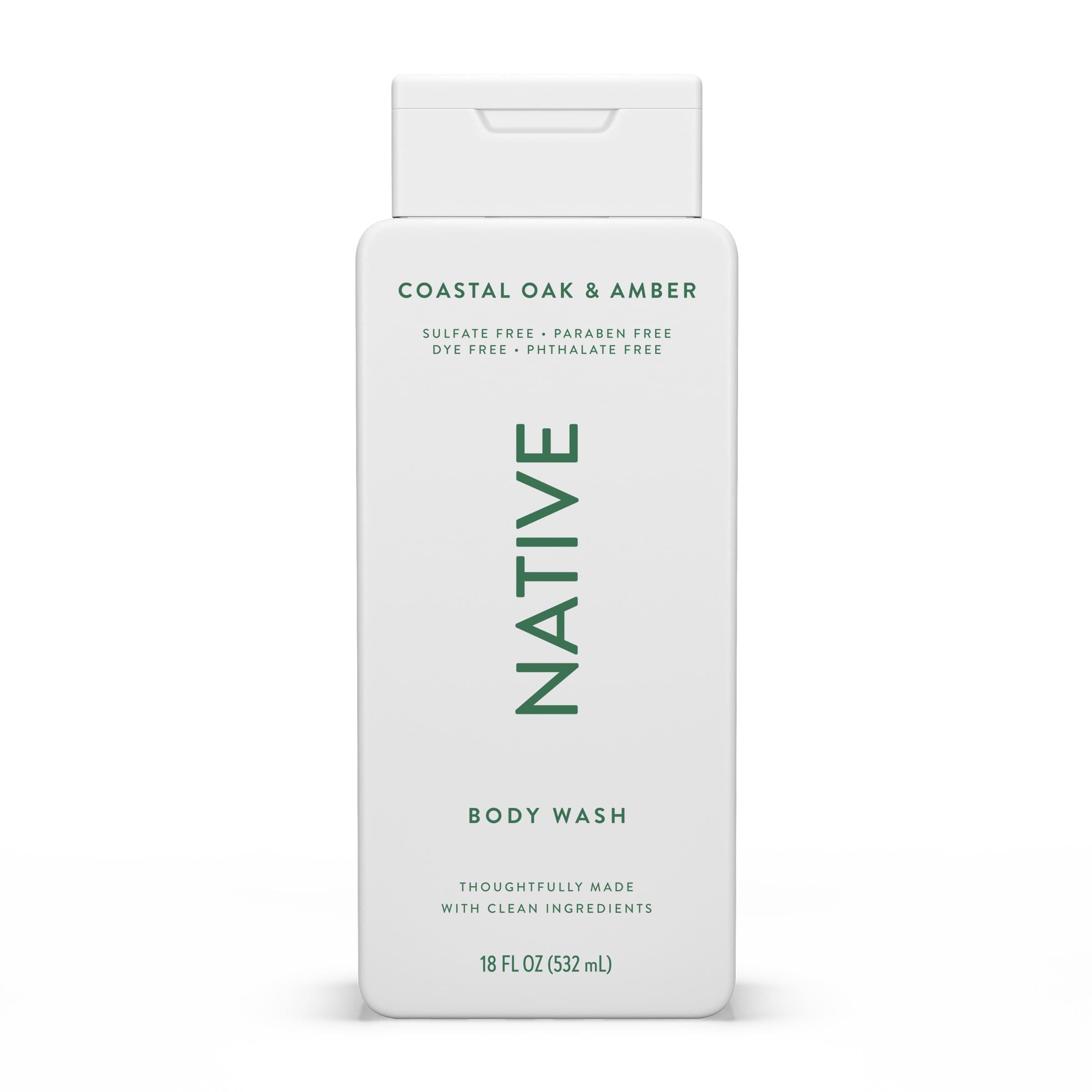Native Body Wash Contains Naturally Derived Ingredients | For Women & Men, Sulfate, Paraben, & Dye Free Leaving Skin Soft and Hydrating | Coastal Oak & Amber 18 oz