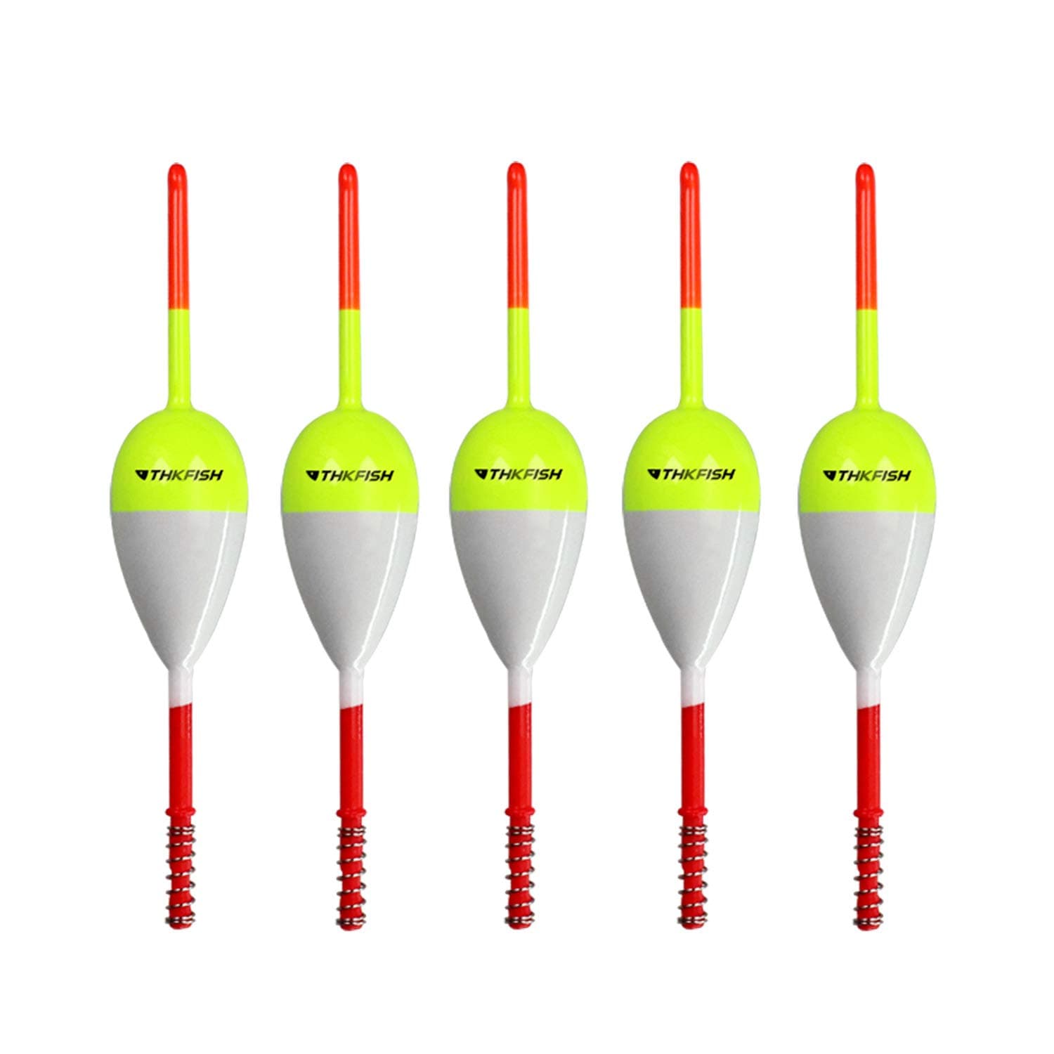 THKFISH Fishing Floats and Bobbers Balsa Wood Floats Spring Bobbers with Oval Slip Bobbers for Crappie Panfish Walleyes Fixed Bobber (1"X0.7"X6") (1.25"X0.75"X6") (2"X1.14"X5.86") 5pcs