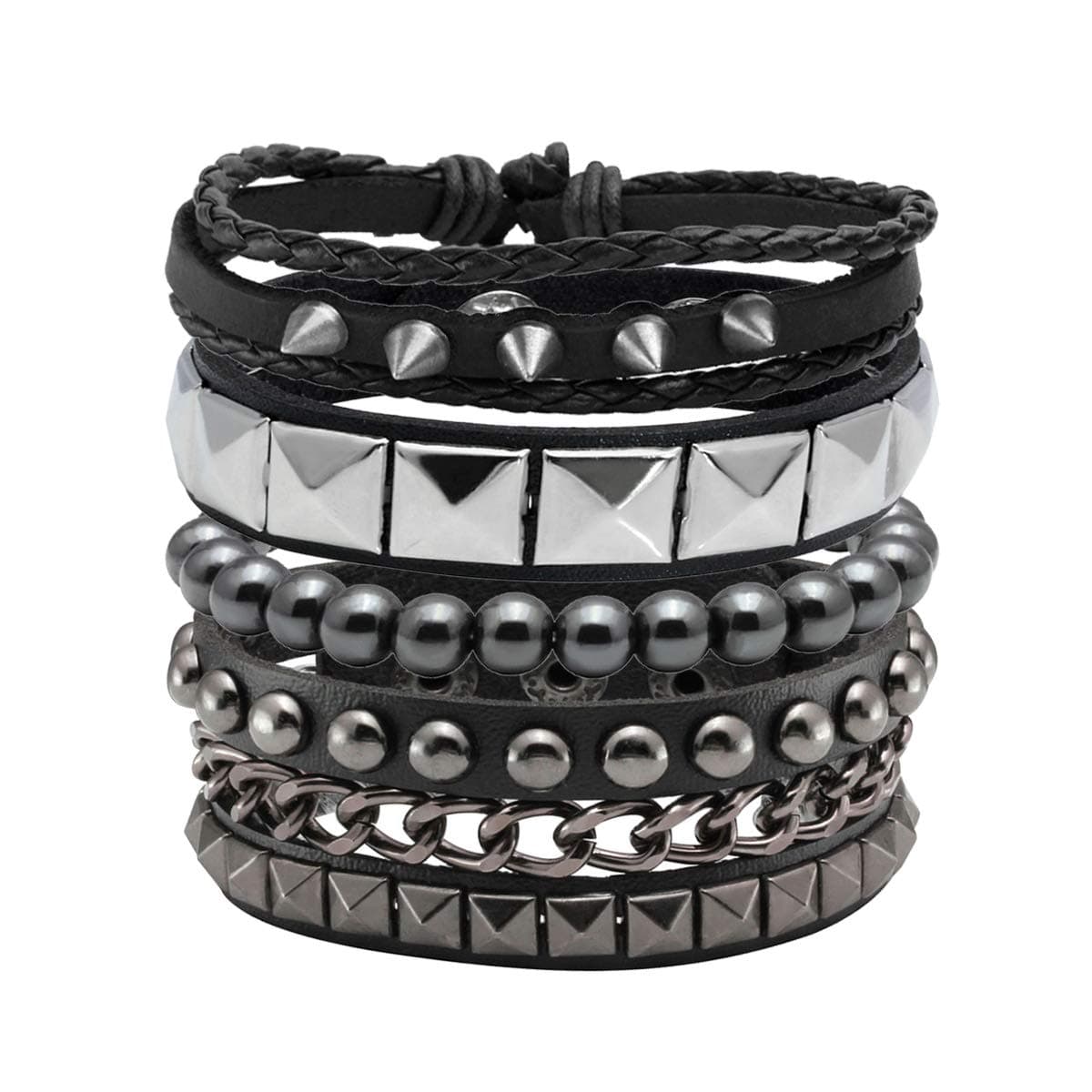 4 Pcs Punk Leather Rock Studded Bracelets for Men Women Retro Classic Spiked Metal Cuff Bracelet Set for Man Woman