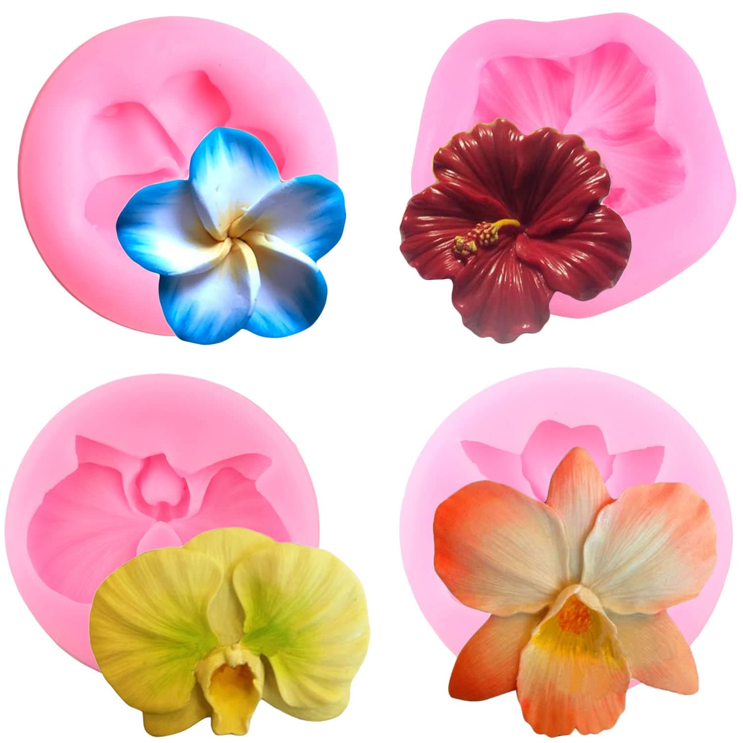 Mujiang Flower Blossom Silicone Mold Orchid Chocolate Fondant Molds For Cake Decorating Candy Gum Paste Set Of 4
