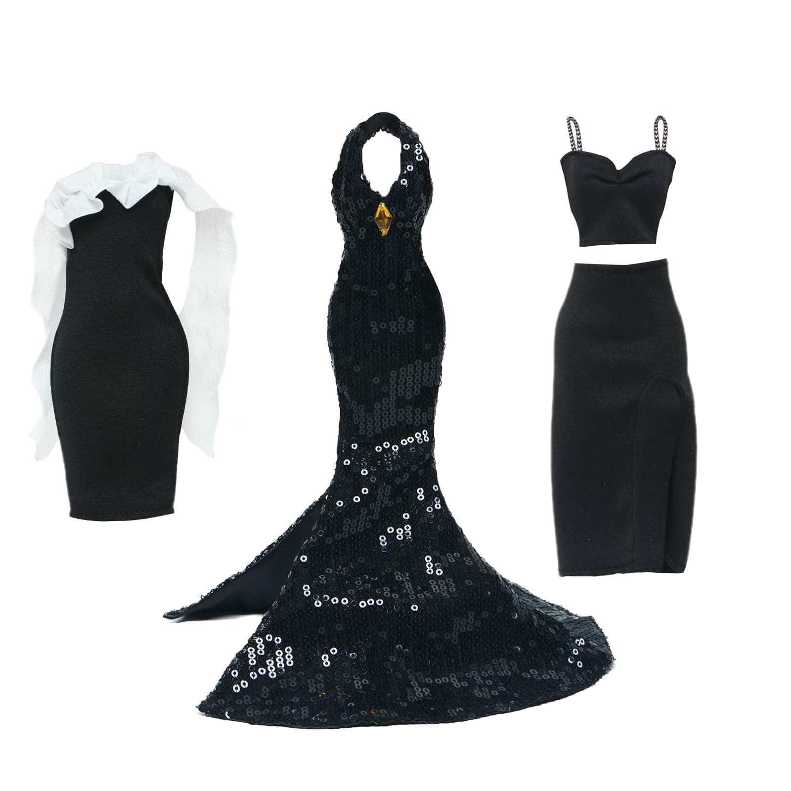 BJDBUS Limited Edition 3 Set Black Doll Wedding Dresses Accessories for 11.5 inch Girl Doll Princess Clothing, Gown, Skirt, Stuffs Add in Wardrobe