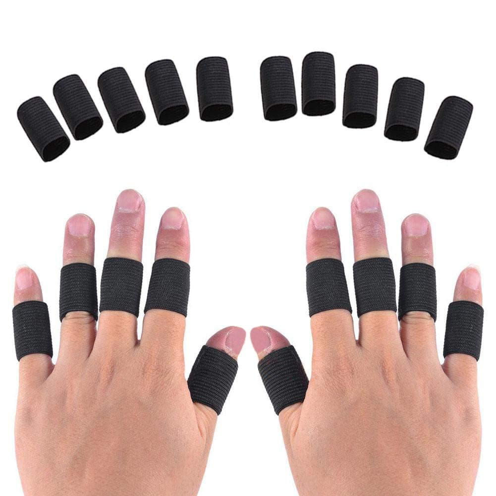 CoURTerzsl 10Pcs Stretchy Finger Protector Sleeve Support Arthritis Sport Aid Straight Wrap Black