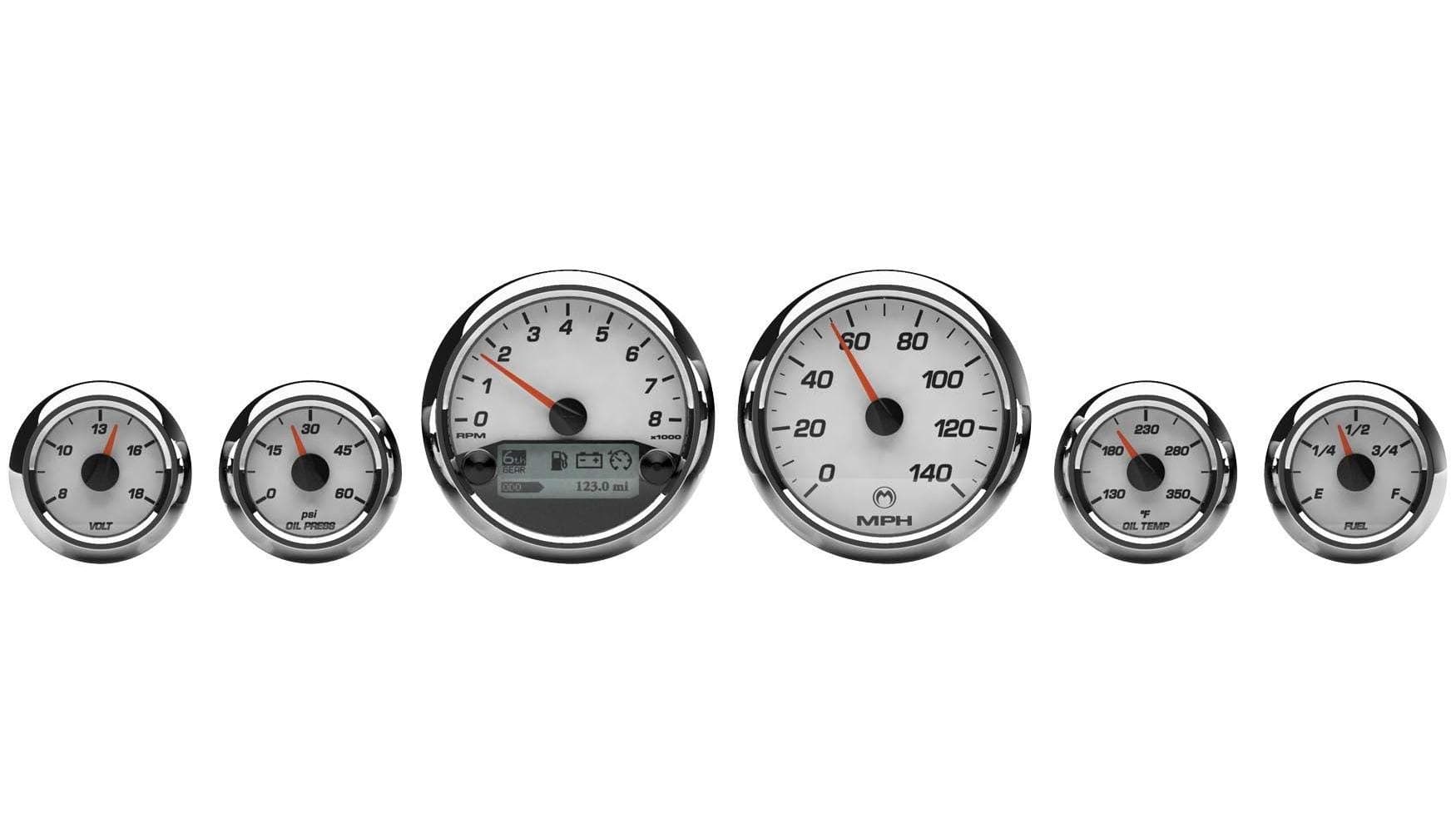 Medallion Premium Bagger Racing White Gauges for 2004-2013 FLH, FLT models - One Size