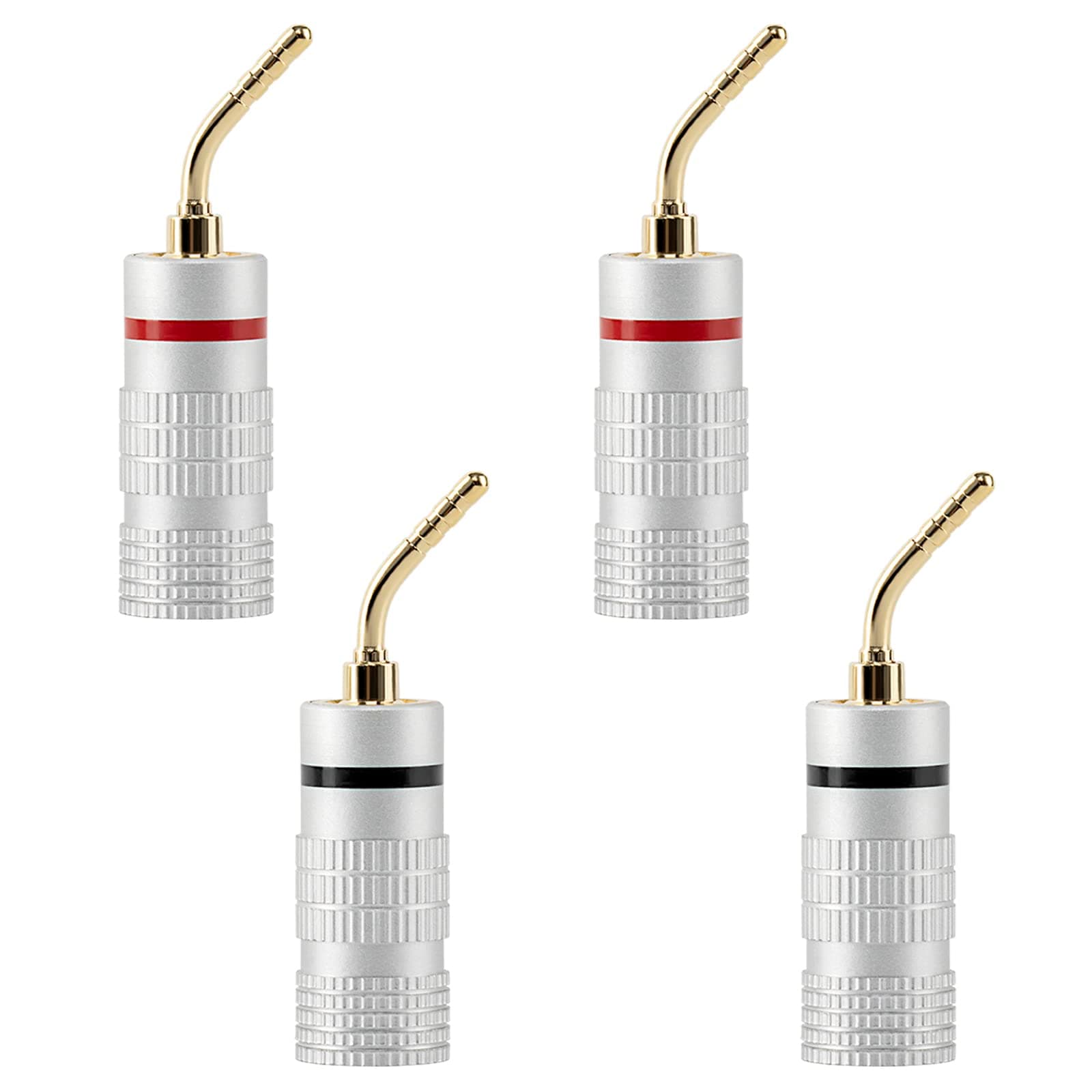 YiBiChin 4PCS Banana Pin Plug, 24K Gold Plated Audio Speaker Double Screw Lock Jack Connector, Wire Cable Connector Adapter for Amplifier, HiFi, AV Receiver (2 Black and 2 Red)