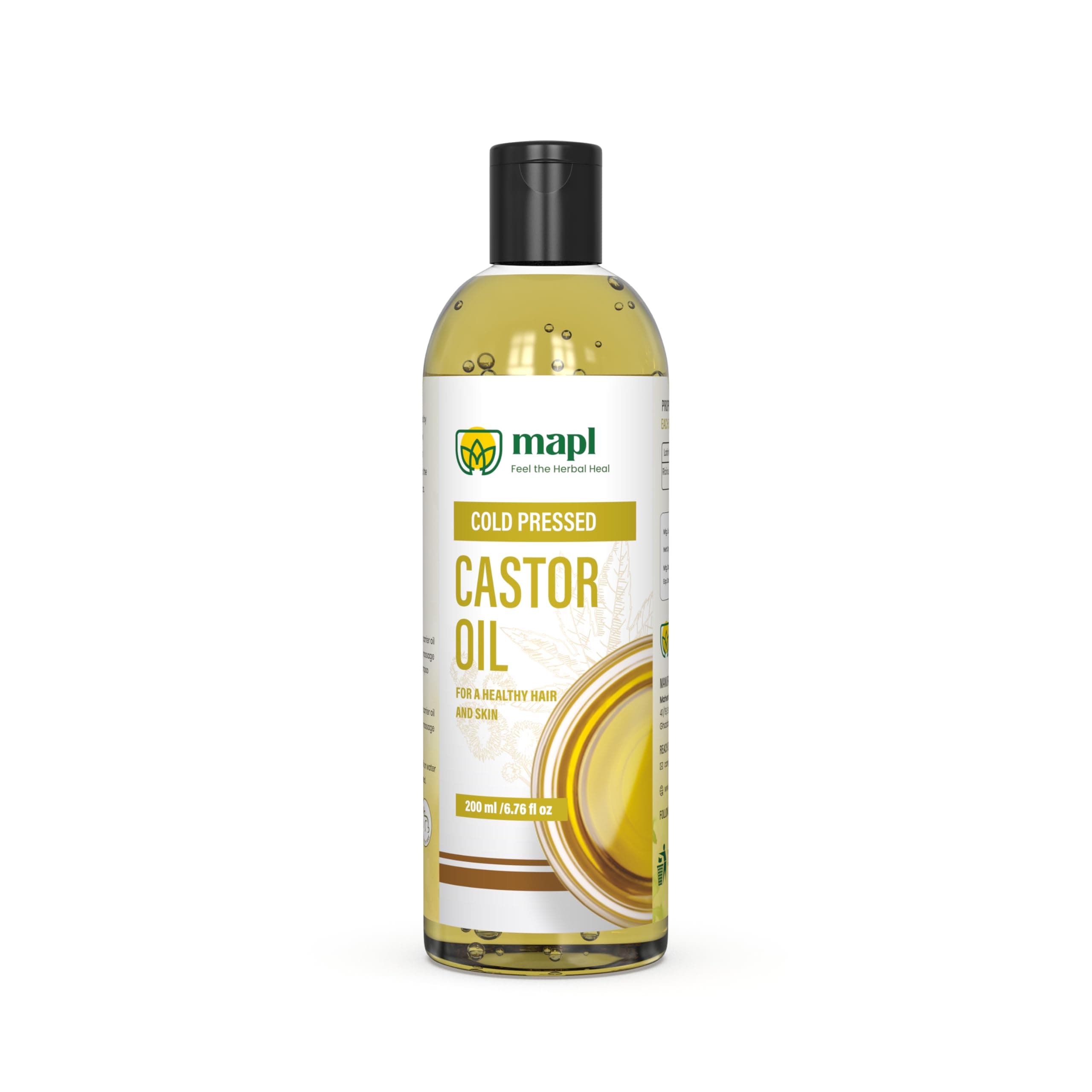 Mapl Castor Oil | Cold Press | 100% Natural | Arand Tail | For Healthy skin and Hairs|Edible | 200 ML Pure & Virgin Grade