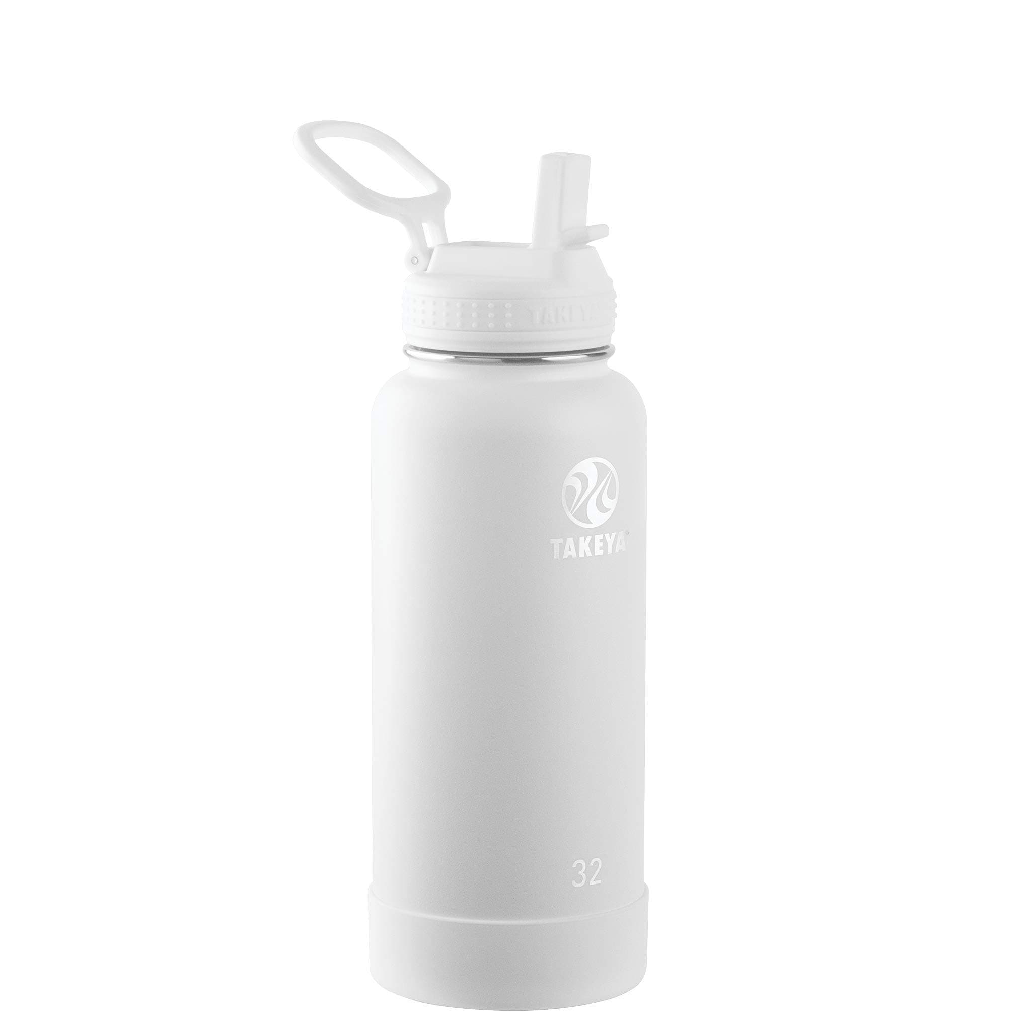 Takeya Actives Water Bottle with Straw Lid - Durable & Easy-Care Water Bottle with Stainless Steel Insulation - BPA-Free Lid with Carry Handle & Straw - Dishwasher-Safe - 32 oz, Arctic