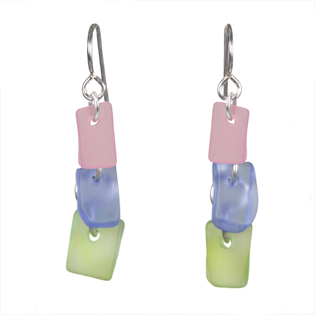 Tropical Sterling Silver Sea Glass Earrings in Pink Purple Green