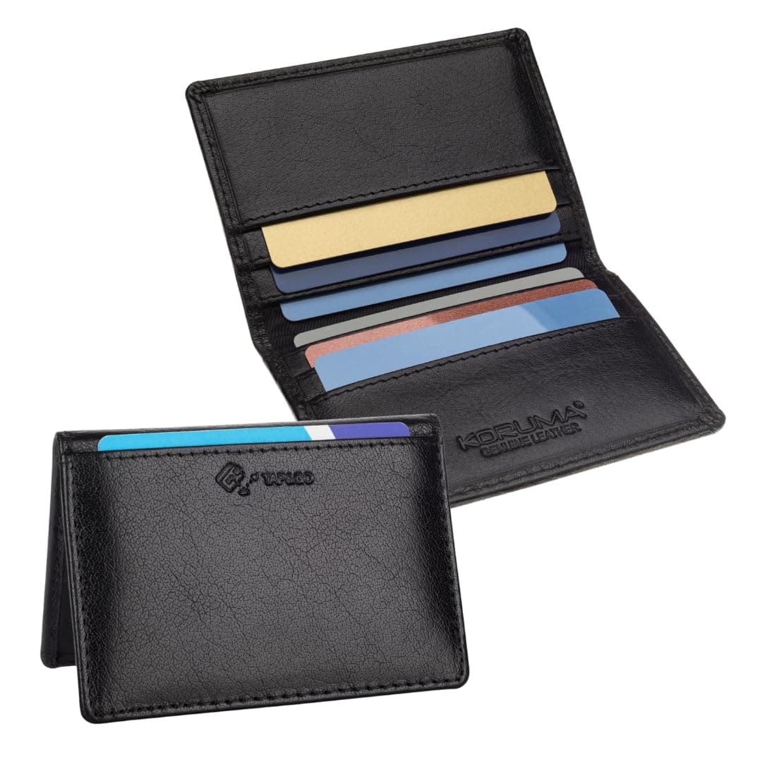 Credit Cards Holder Men, RFID Wallet for Men, Genuine Leather Men's Wallets, Card Cases for Travelcard Wallet with Tap&Go Pocket