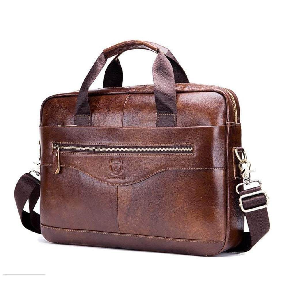 Men Leather Briefcase Laptop Bag 14 inch Messenger Bag for Men (brown)