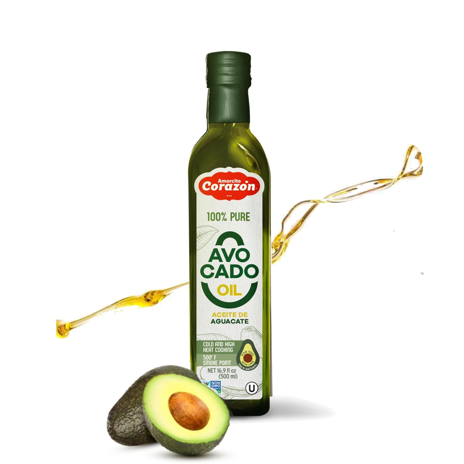 100% Pure Mexican Avocado Oil - 16.9 fl. oz. (500ml) - Keto Diet Friendly, Kosher Certified - Ideal for Baking, High Heat Cooking, Frying, Homemade Sauces, and Dressings