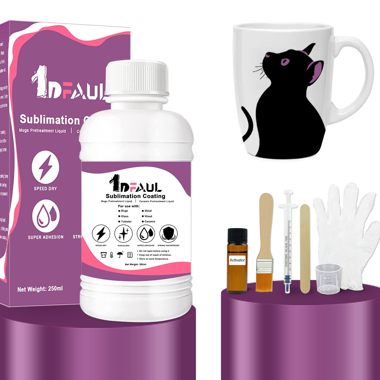 250ML Sublimation Coating for Mugs, Ceramics, Metal, Wood, Glass, Phones Case, Tumbler, Any Hard Surfaces Sublimation Spray Coating, with High Gloss Finish, Waterproof & Super Adhesion