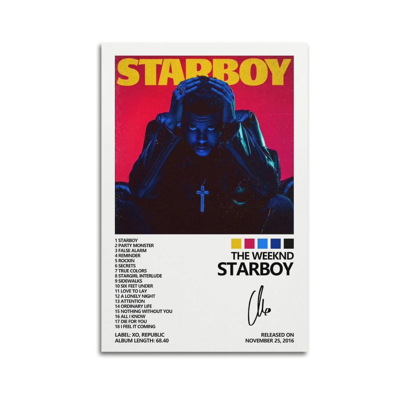 Starboy Album Cover Poster for Boys Room Canvas Wall Art Bedroom Decor 12x18inch(30x45cm)