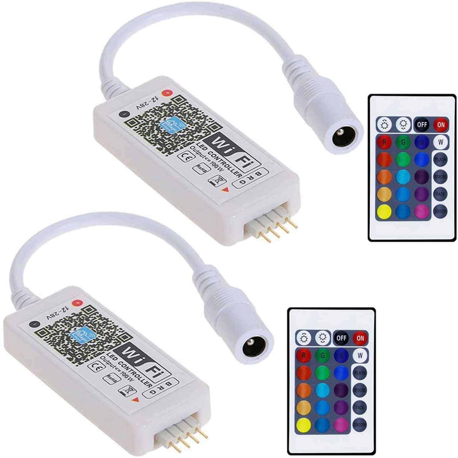 Smart LED WiFi Controller, Updated Wireless 24 Keys RF Remote Control for GRB BGR RGB LED Strip Lights, Compatible with Alexa Google Assistant IFTTT with Free Magic Home App (2 Pack)