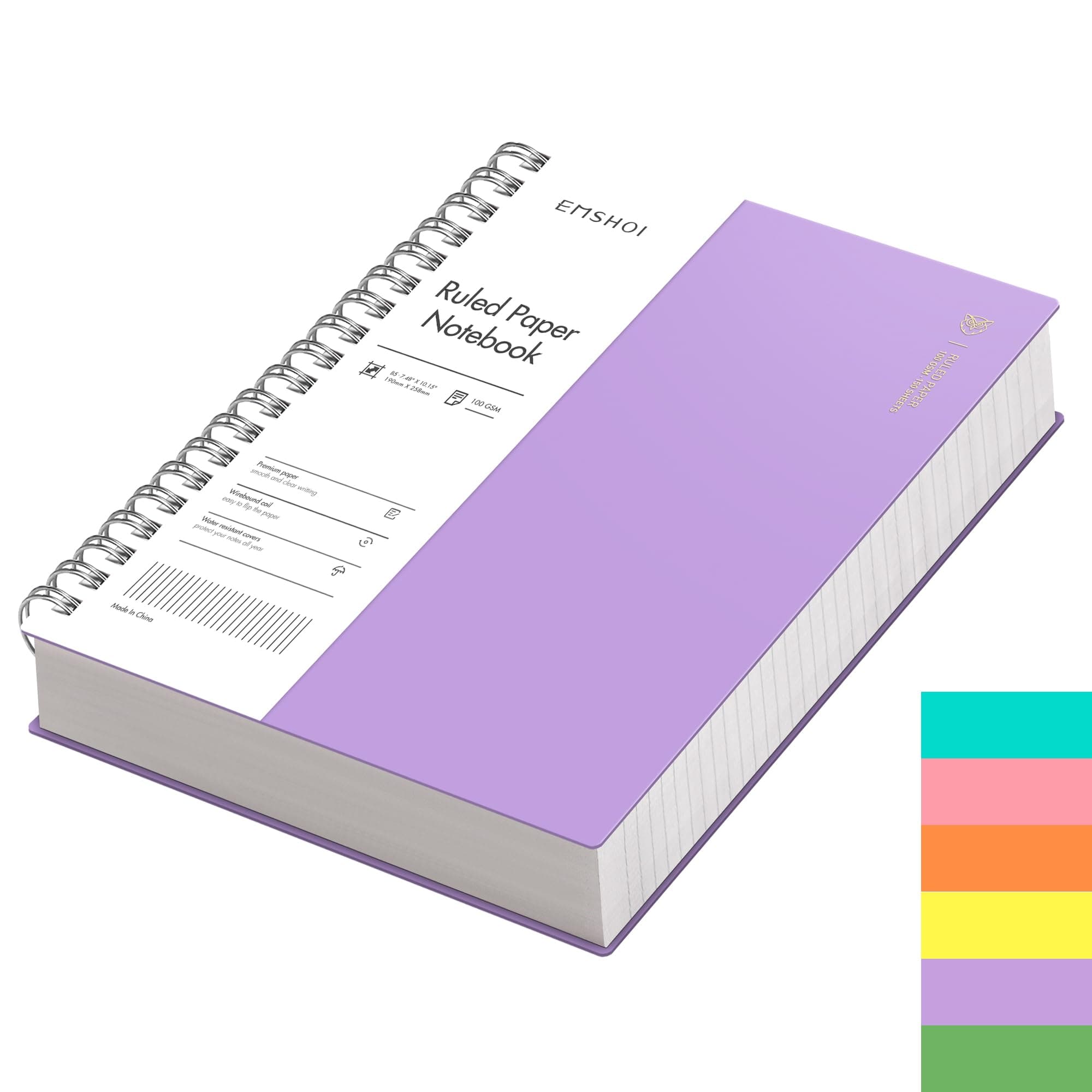 B5 Notebook Lined 300 Pages/150 Sheets, Spiral Notepad Multi-coloured, 100gsm Thick Paper, Waterproof Hardcover, Writing Journal for Women Men Work Office School,19 x 25 cm, Purple